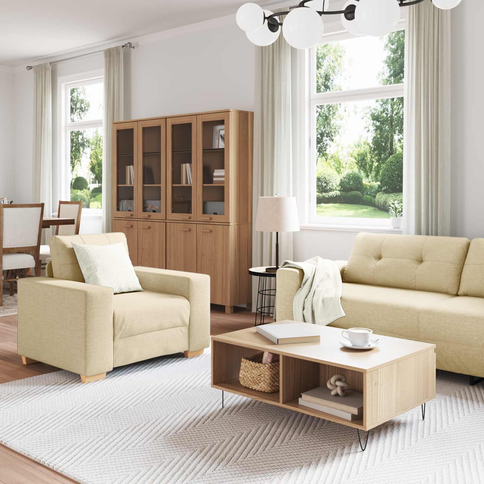 Καναπές 3 pcs Κρεμ 221 x 80 x 80 εκ Ύφασμα μείγματος λινών - Pakobazaar
