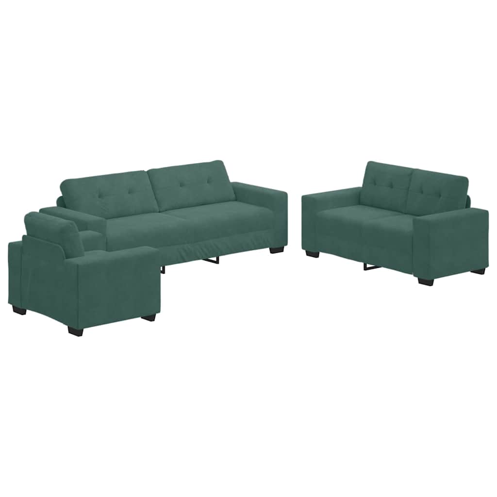 Σετ Καναπέ 3 pcs Σκούρο Πράσινο 221 x 80 x 80 εκ Βελούδο