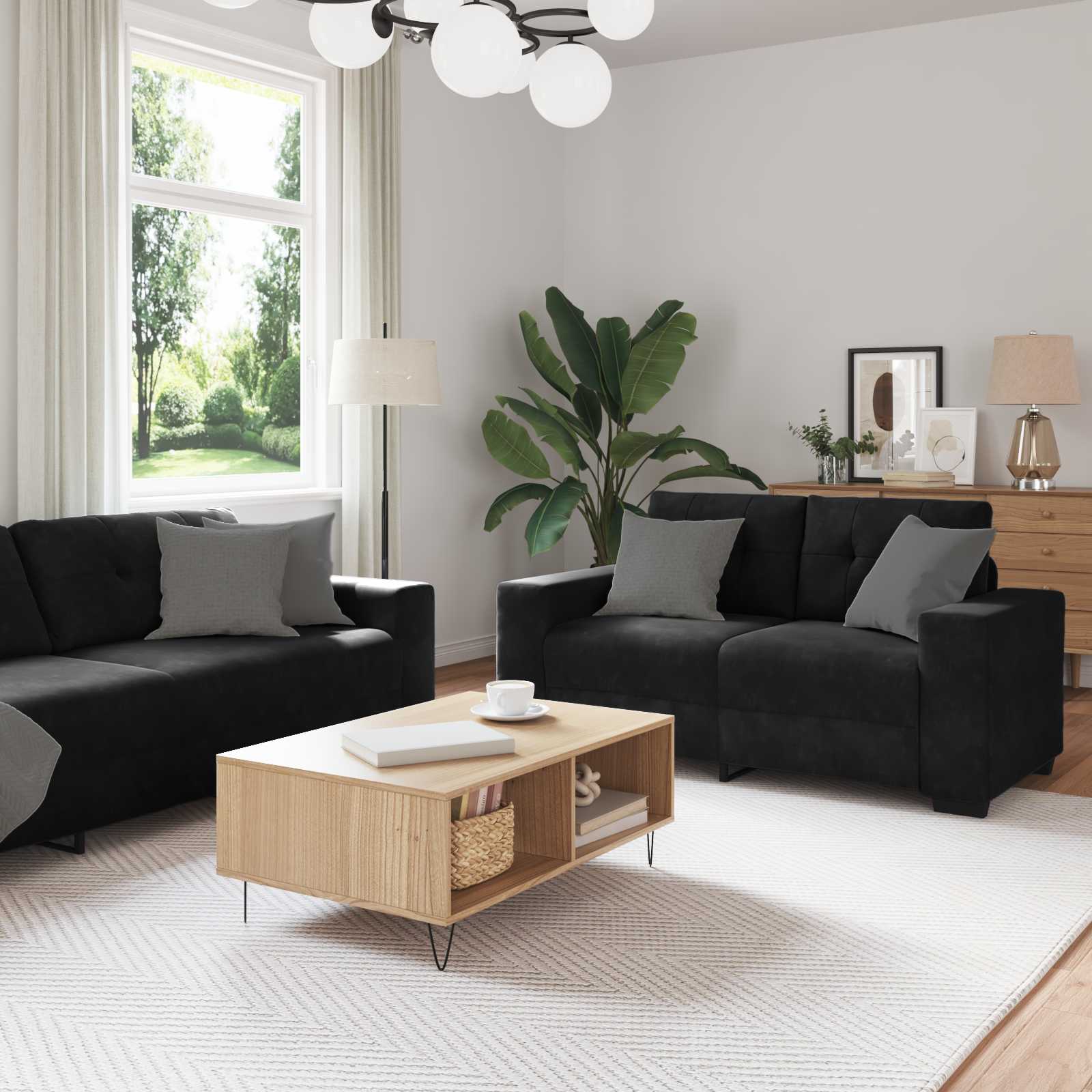 Σετ Καναπέ 3 pcs Μαύρο 221 x 80 x 80 εκ Βελούδο