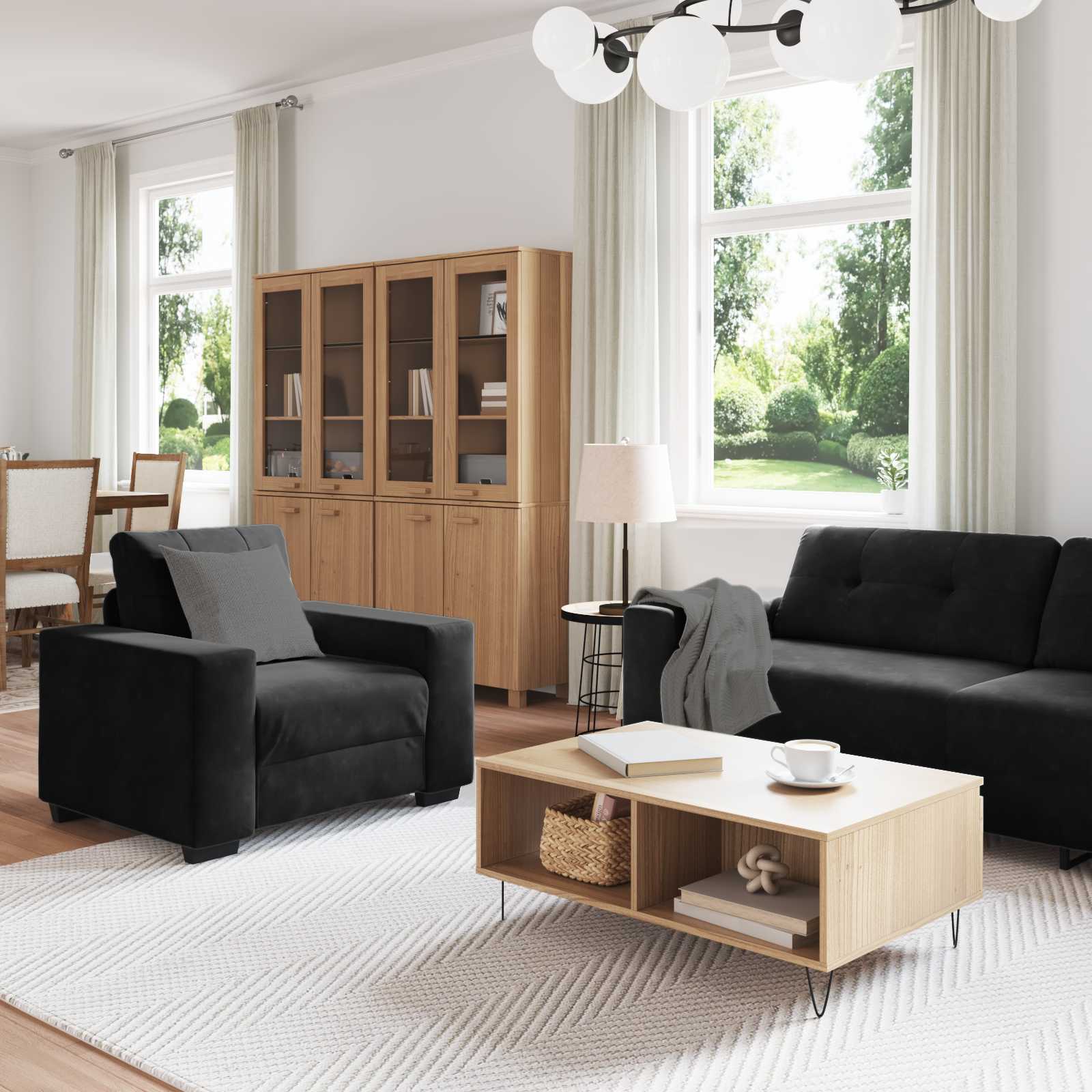 Σετ Καναπέ 3 pcs Μαύρο 221 x 80 x 80 εκ Βελούδο