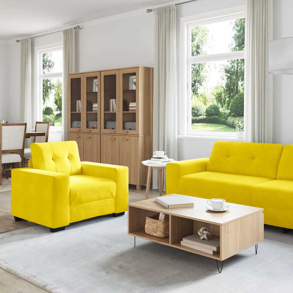Σετ Καναπέ 3 pcs Κίτρινο 221 x 80 x 80 εκ Βελούδο - Pakobazaar