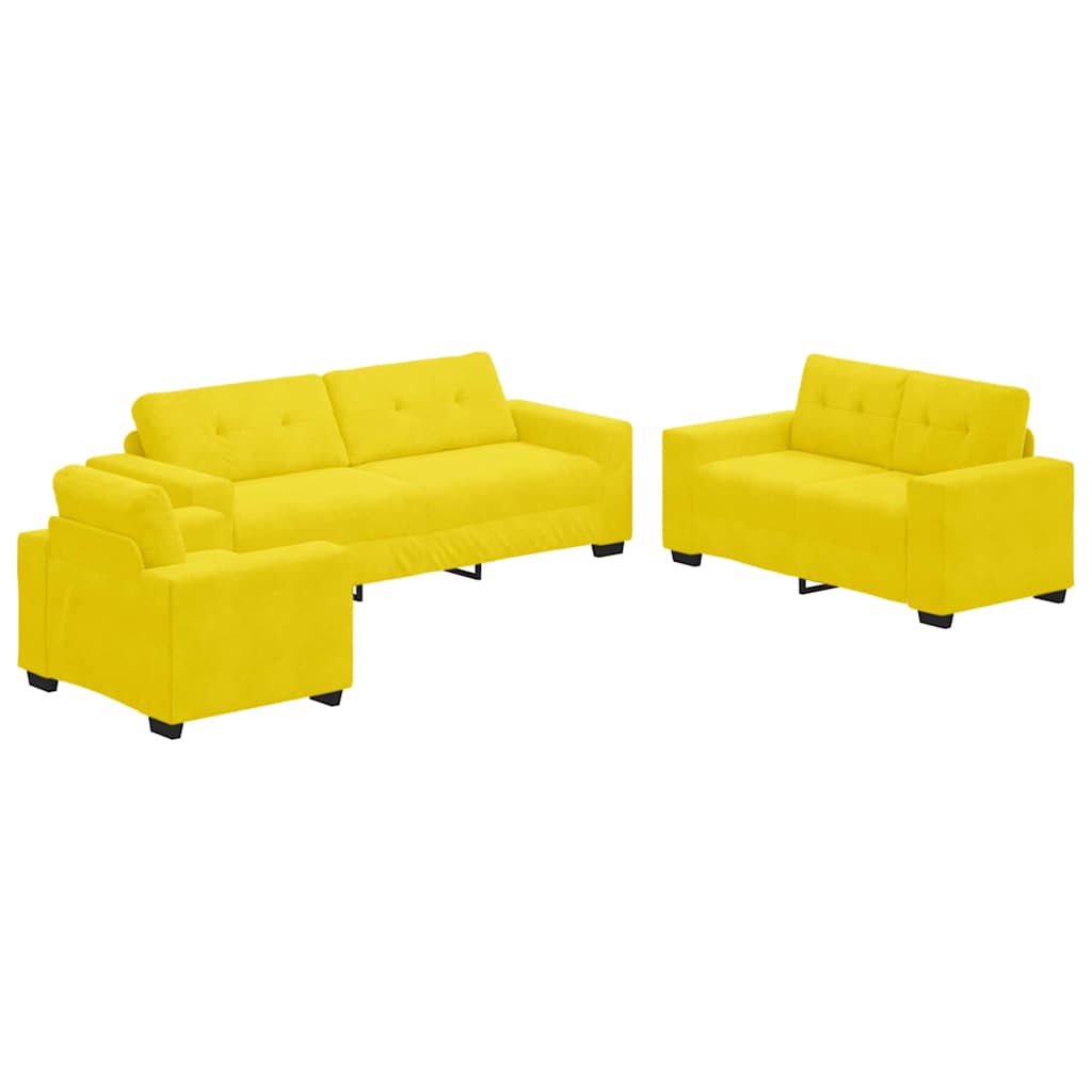 Σετ Καναπέ 3 pcs Κίτρινο 221 x 80 x 80 εκ Βελούδο - Pakobazaar