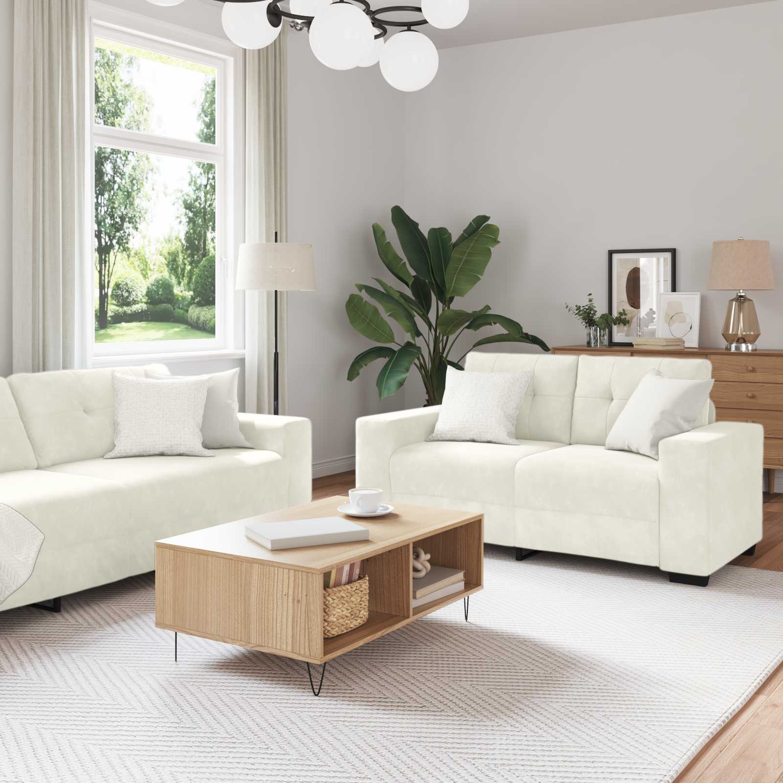 Σετ Καναπέ 3 pcs Κρεμ 221 x 80 x 80 εκ Βελούδο - Pakobazaar