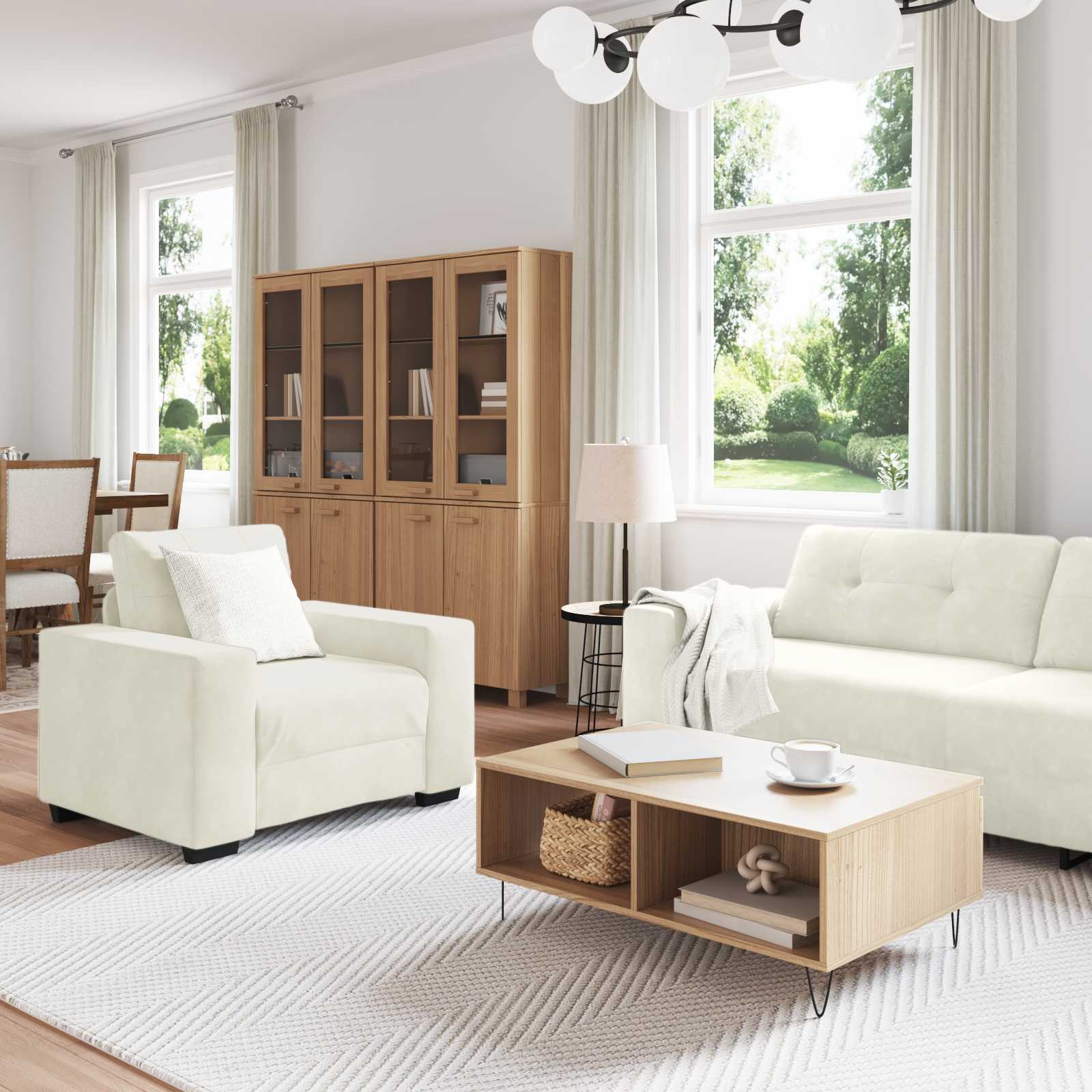 Σετ Καναπέ 3 pcs Κρεμ 221 x 80 x 80 εκ Βελούδο - Pakobazaar