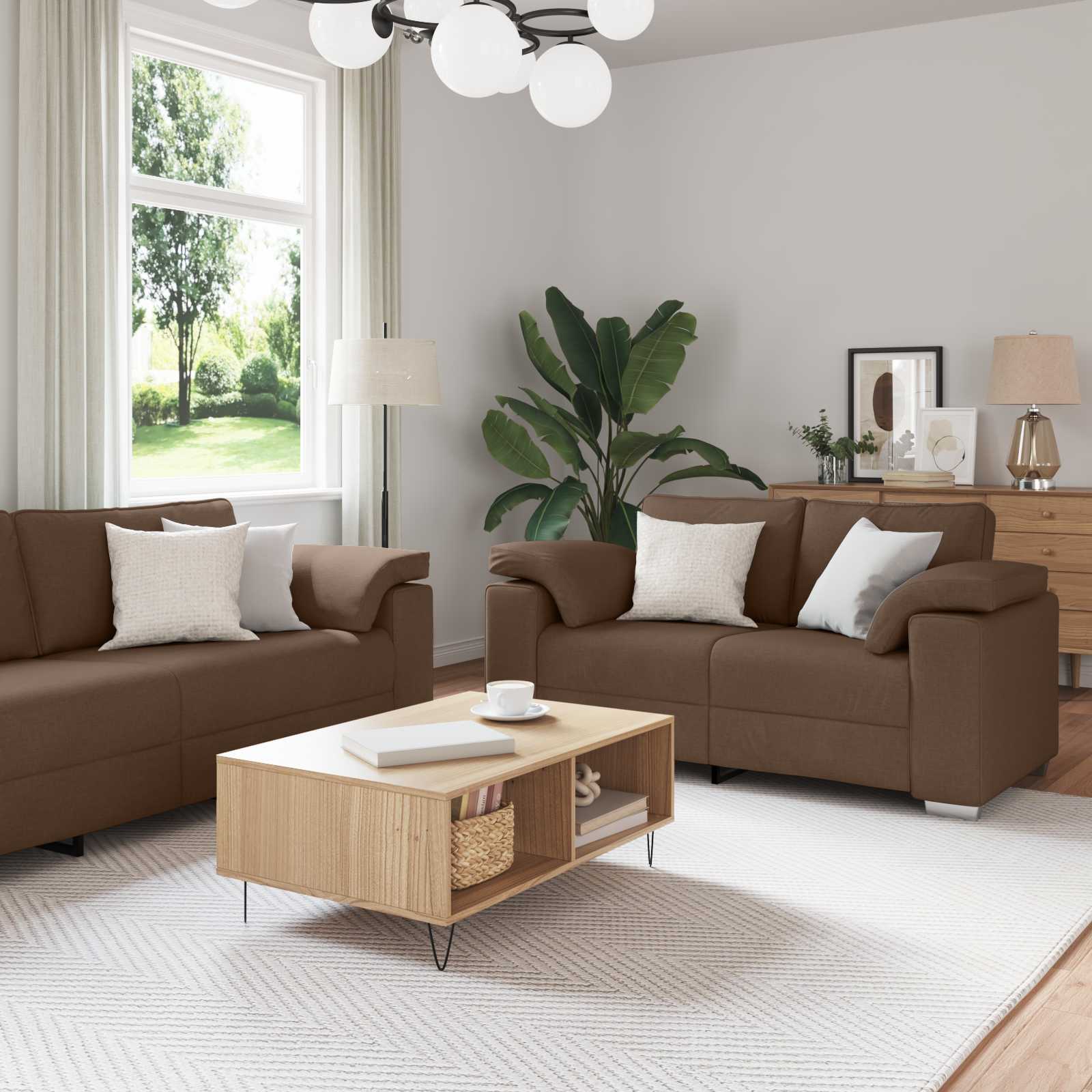 Καναπές 3 pcs Καφέ 219 x 80 x 82 εκ Ύφασμα μείγματος λινών