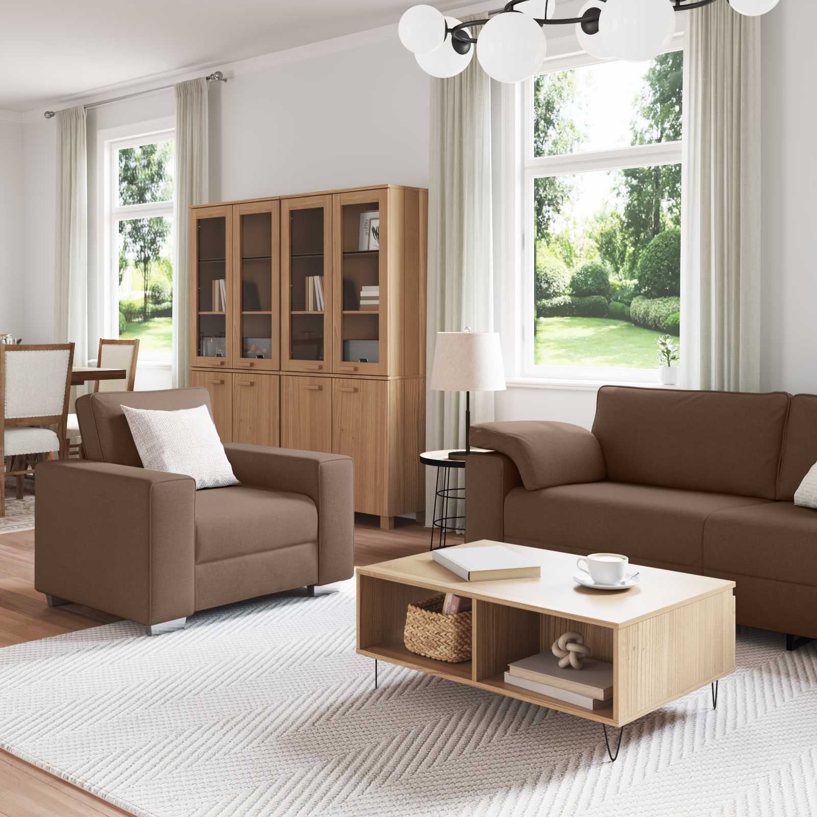 Καναπές 3 pcs Καφέ 219 x 80 x 82 εκ Ύφασμα μείγματος λινών