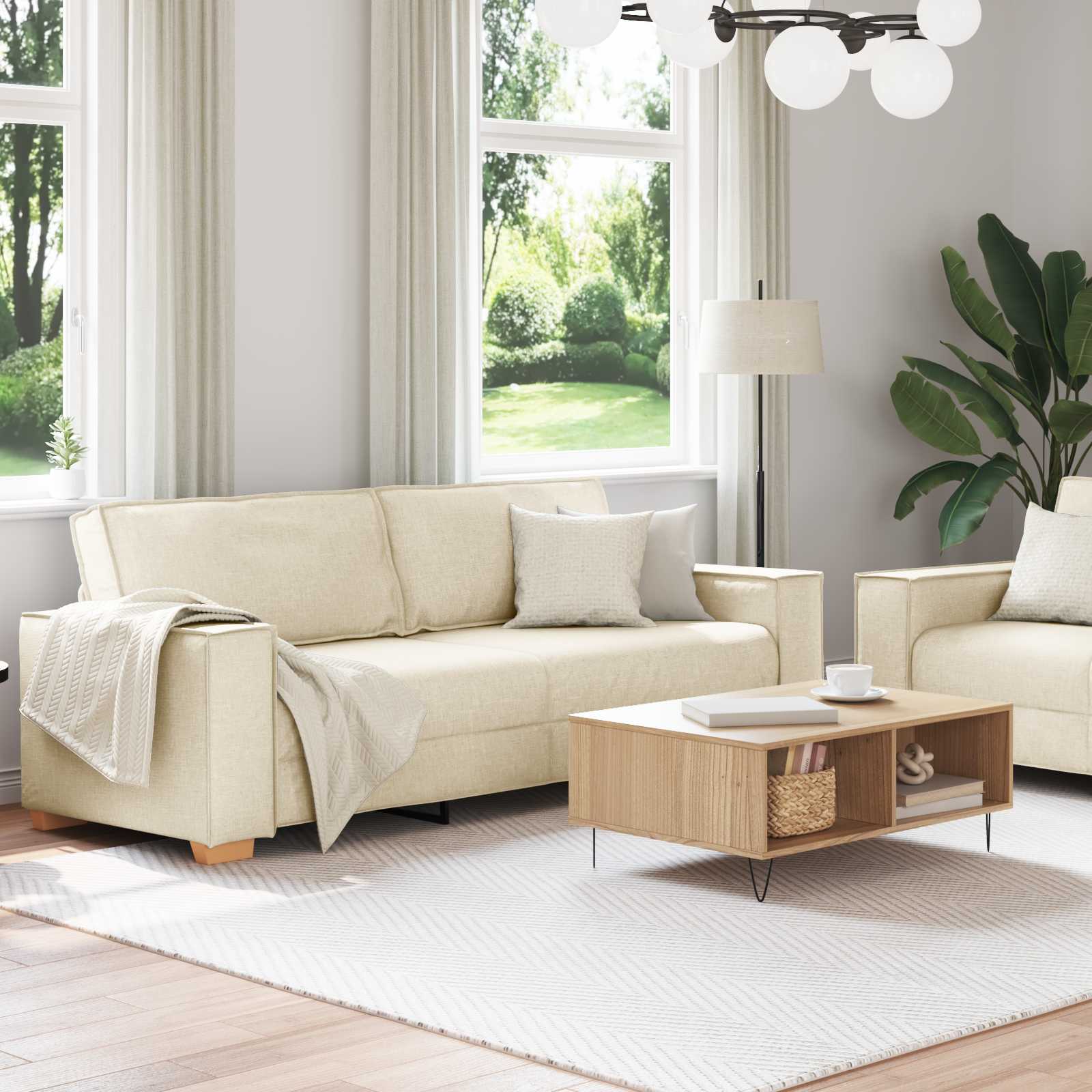 Καναπές 2 pcs Μπεζ 220 x 80 x 84 εκ Ύφασμα μείγματος λινών - Pakobazaar