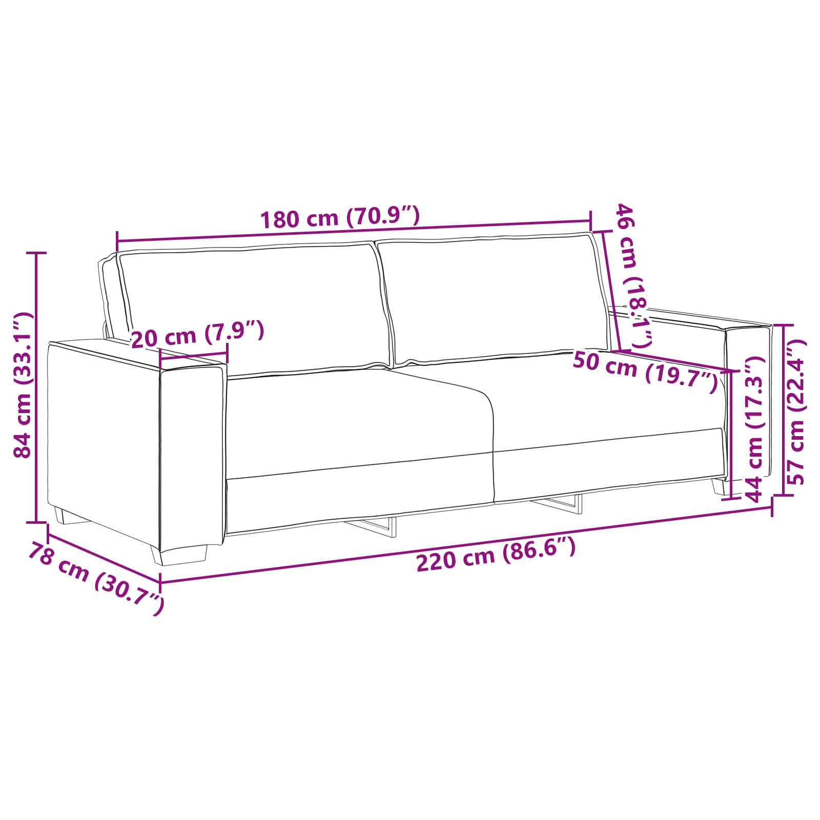 Καναπές 2 pcs Μπεζ 220 x 80 x 84 εκ Ύφασμα μείγματος λινών - Pakobazaar