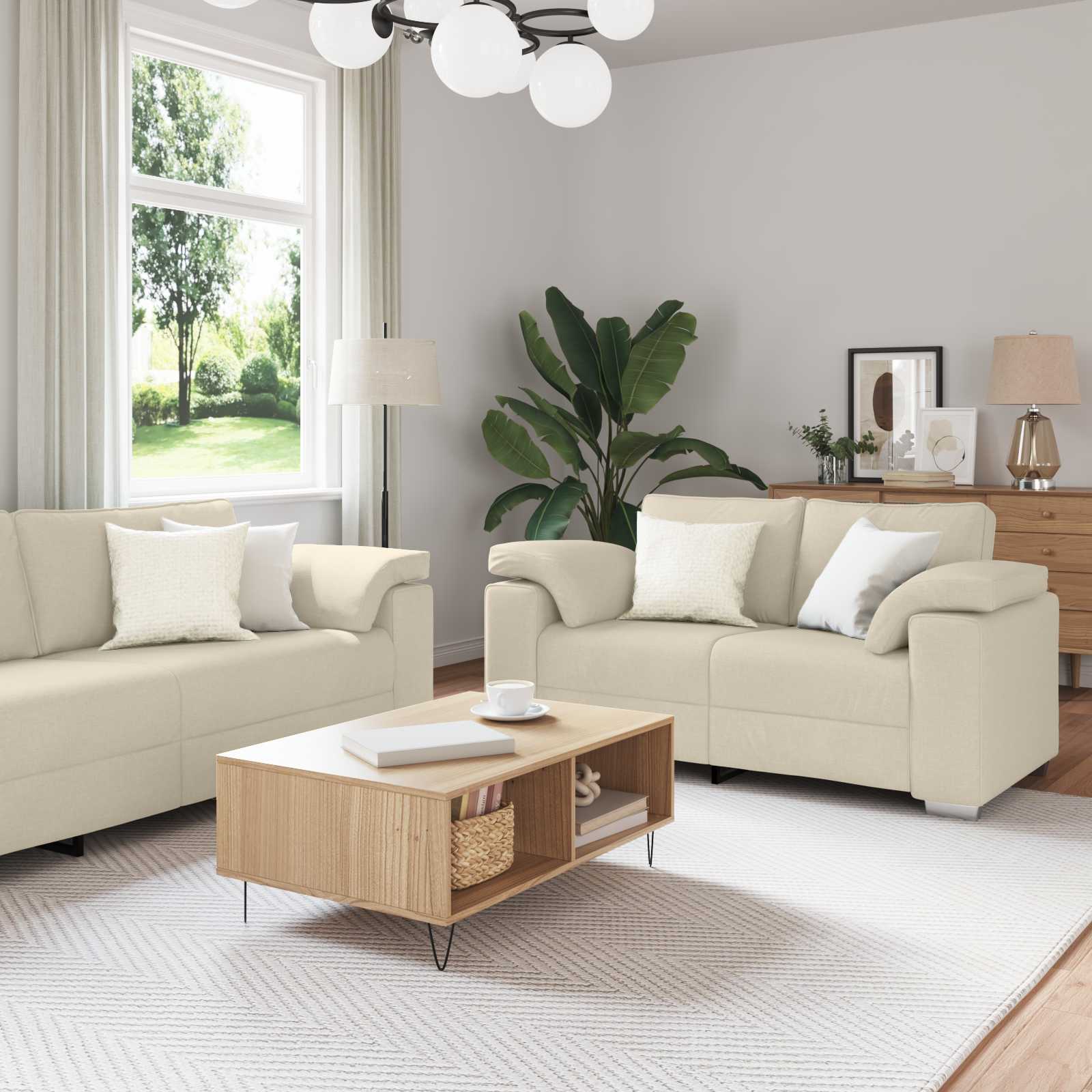 Καναπές 2 pcs Καφέ 219 x 80 x 82 εκ ύφασμα