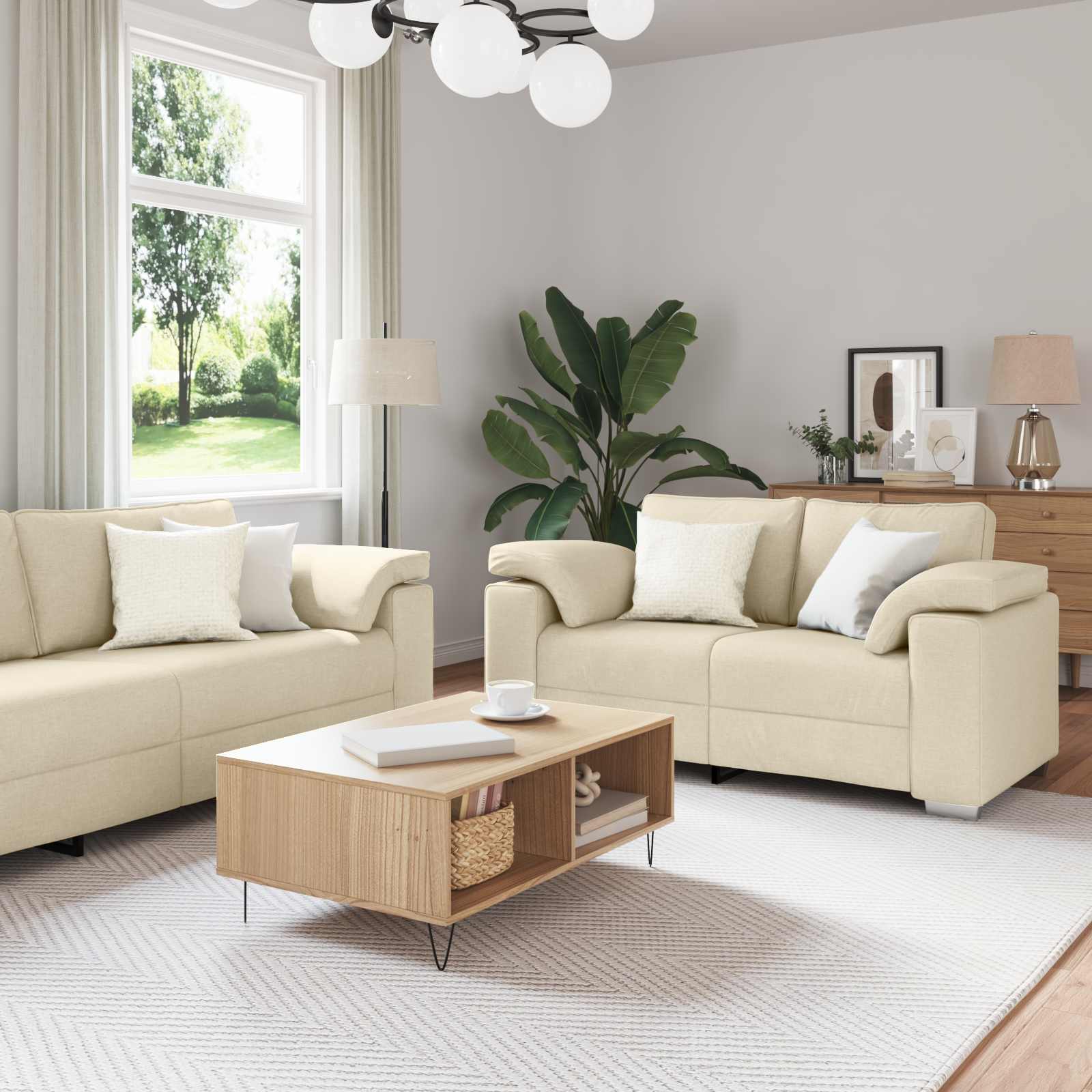 Καναπές 2 pcs Κρεμ 219 x 80 x 82 εκ ύφασμα - Pakobazaar