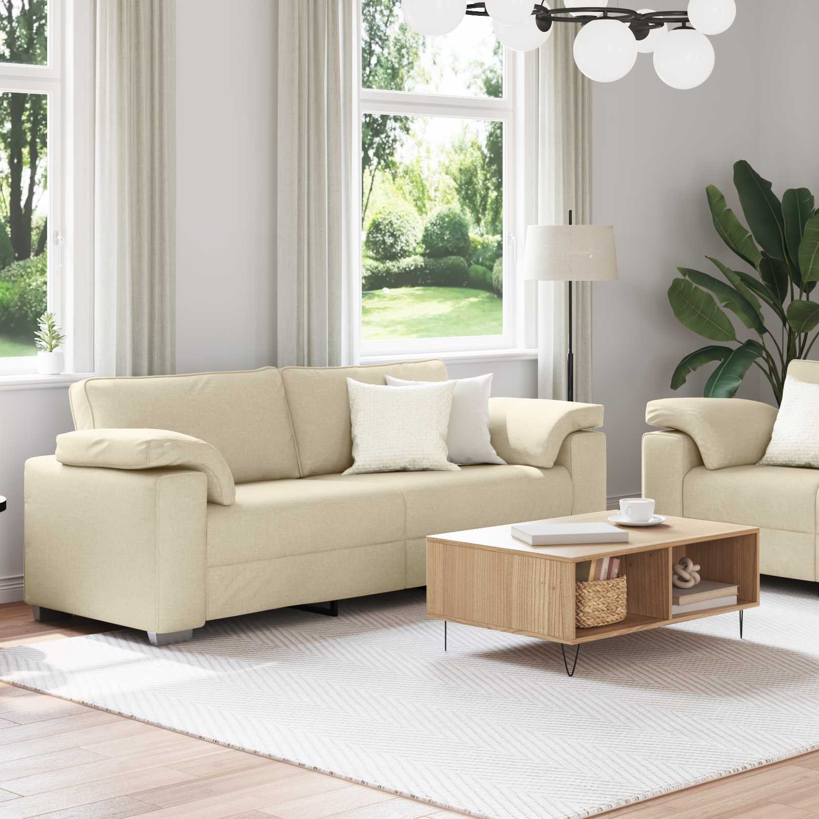 Καναπές 2 pcs Κρεμ 219 x 80 x 82 εκ ύφασμα - Pakobazaar