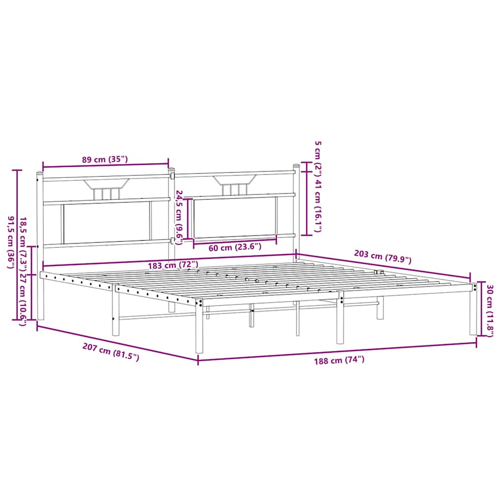 Σκελετός Κρεβ. Χωρίς Στρώμα Καπνιστή Δρυς 183x203εκ. Επεξ. Ξύλο
