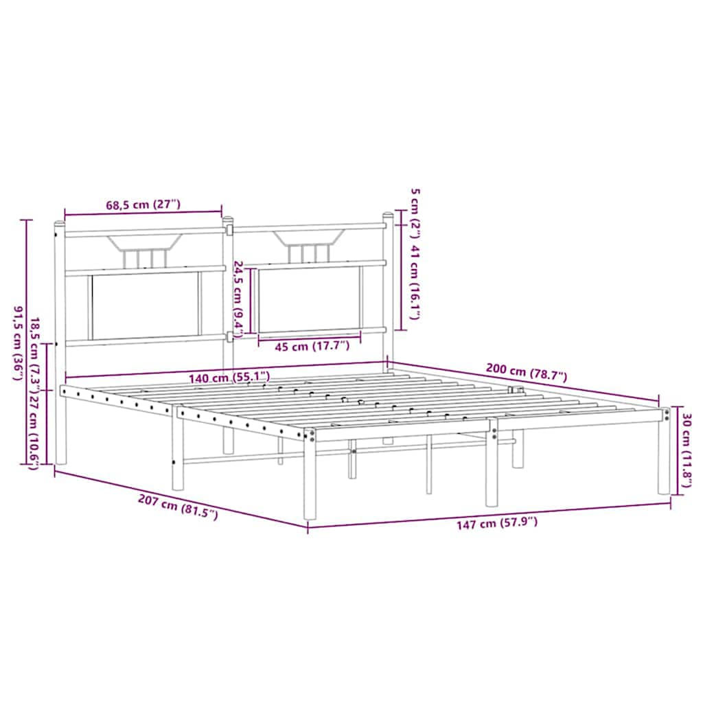 Πλαίσιο κρεβατιού χωρίς στρώμα Καφέ Δρυς Κατασκευασμένο ξύλο