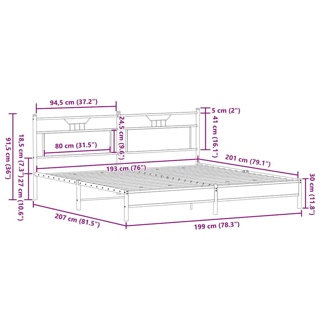 Πλαίσιο Κρεβατιού Χωρ. Στρώμα Καφέ Δρυς 193x201 εκ Επεξ. Ξύλο