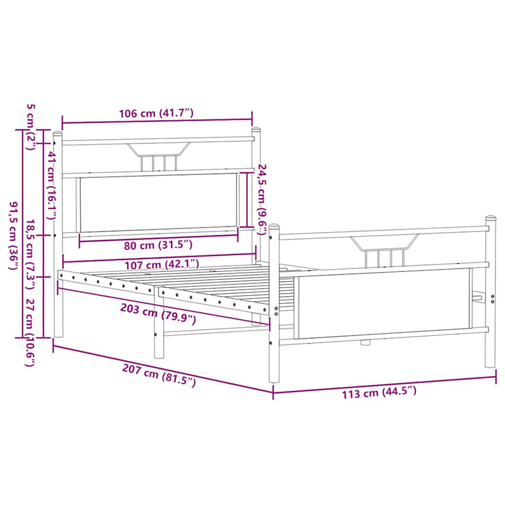 Πλαίσιο Κρεβατιού Χωρ. Στρώμα Καφέ Δρυς 107x203 εκ Επεξ. Ξύλο