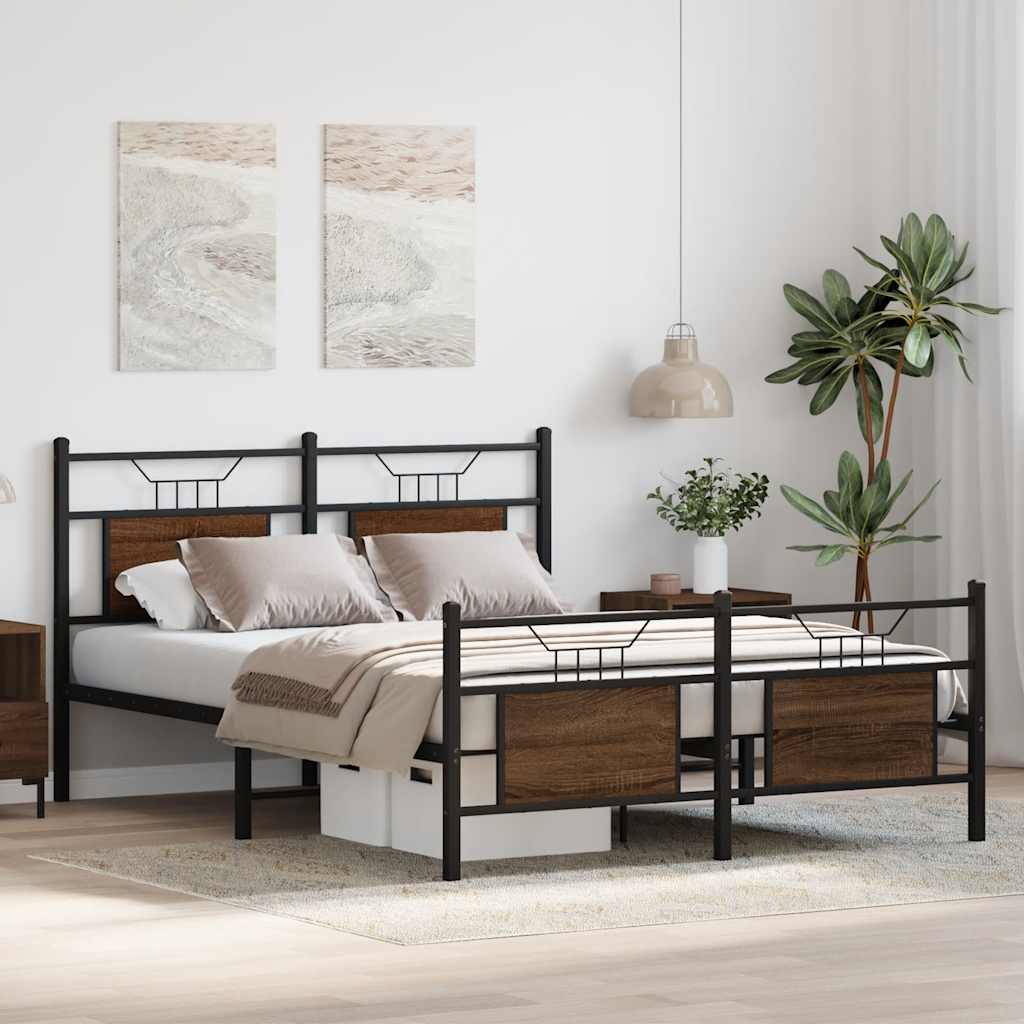 Πλαίσιο κρεβατιού χωρίς στρώμα Καφέ Δρυς Κατασκευασμένο ξύλο
