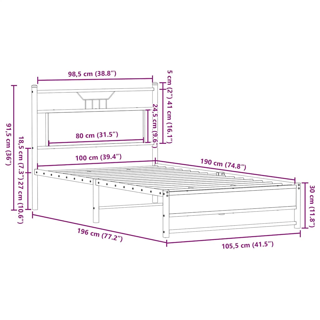 Πλαίσιο Κρεβατιού Χωρ. Στρώμα Καπνιστή Δρυς 100x190 εκ Επ. Ξύλο