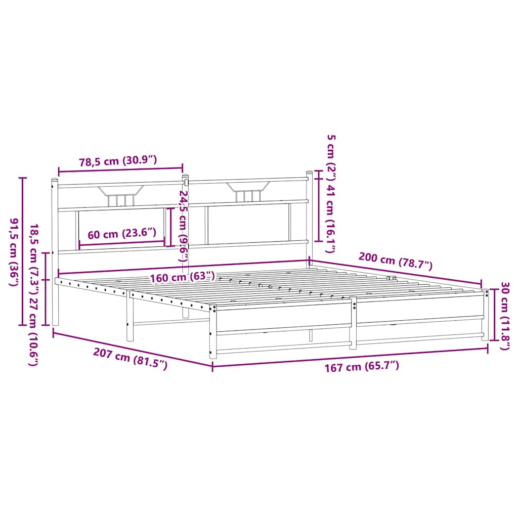 Πλαίσιο κρεβατιού χωρίς στρώμα 160x200 εκ. Επεξεργασμένο Ξύλο - Pakobazaar