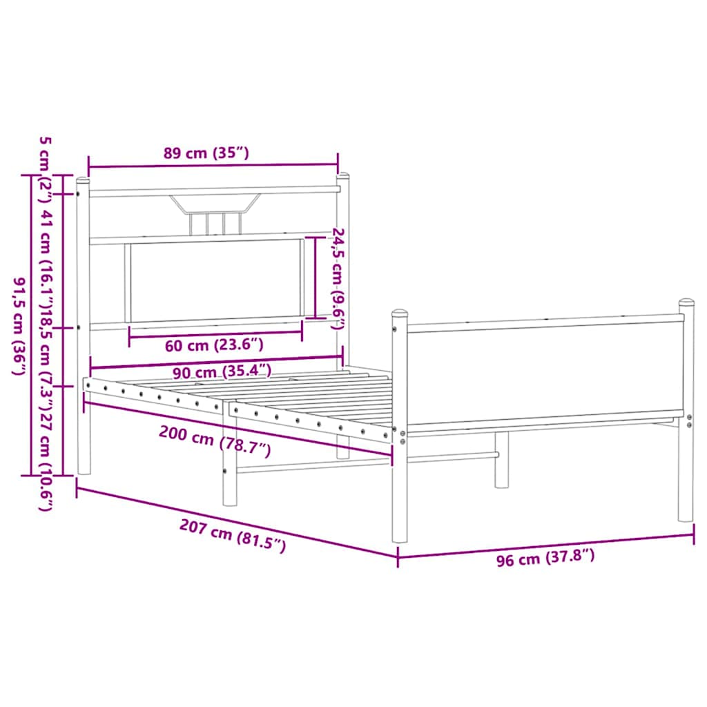 Πλαίσιο Κρεβ. Χωρ. Στρώμα Καπνιστή Δρυς 90x200 εκ. Επεξ. Ξύλο