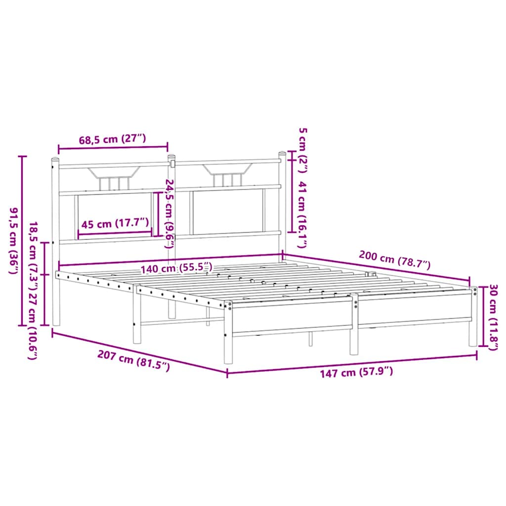 Πλαίσιο Κρεβατιού Χωρ. Στρώμα Sonoma Δρυς 140x200εκ. Επ. Ξύλο