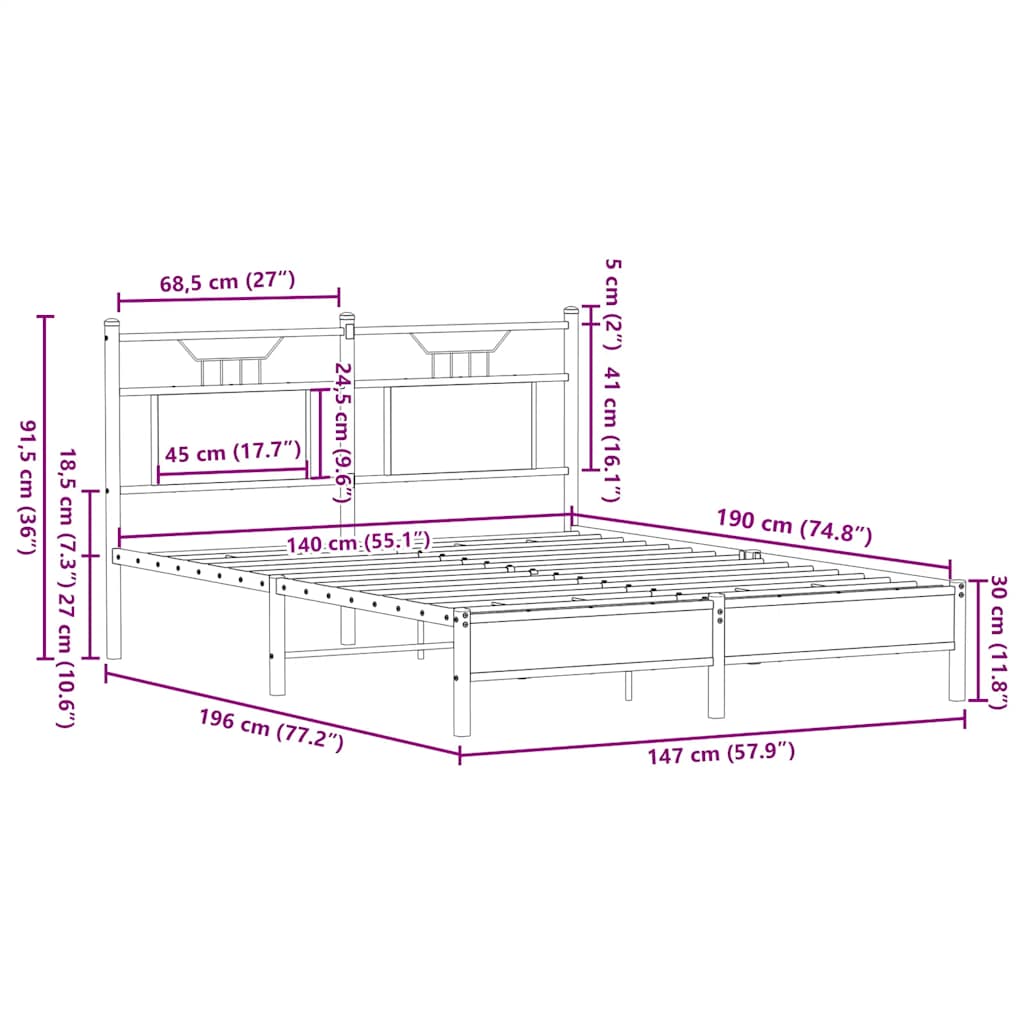 Πλαίσιο κρεβατιού χωρίς στρώμα καφέ δρυς 140x190 cm