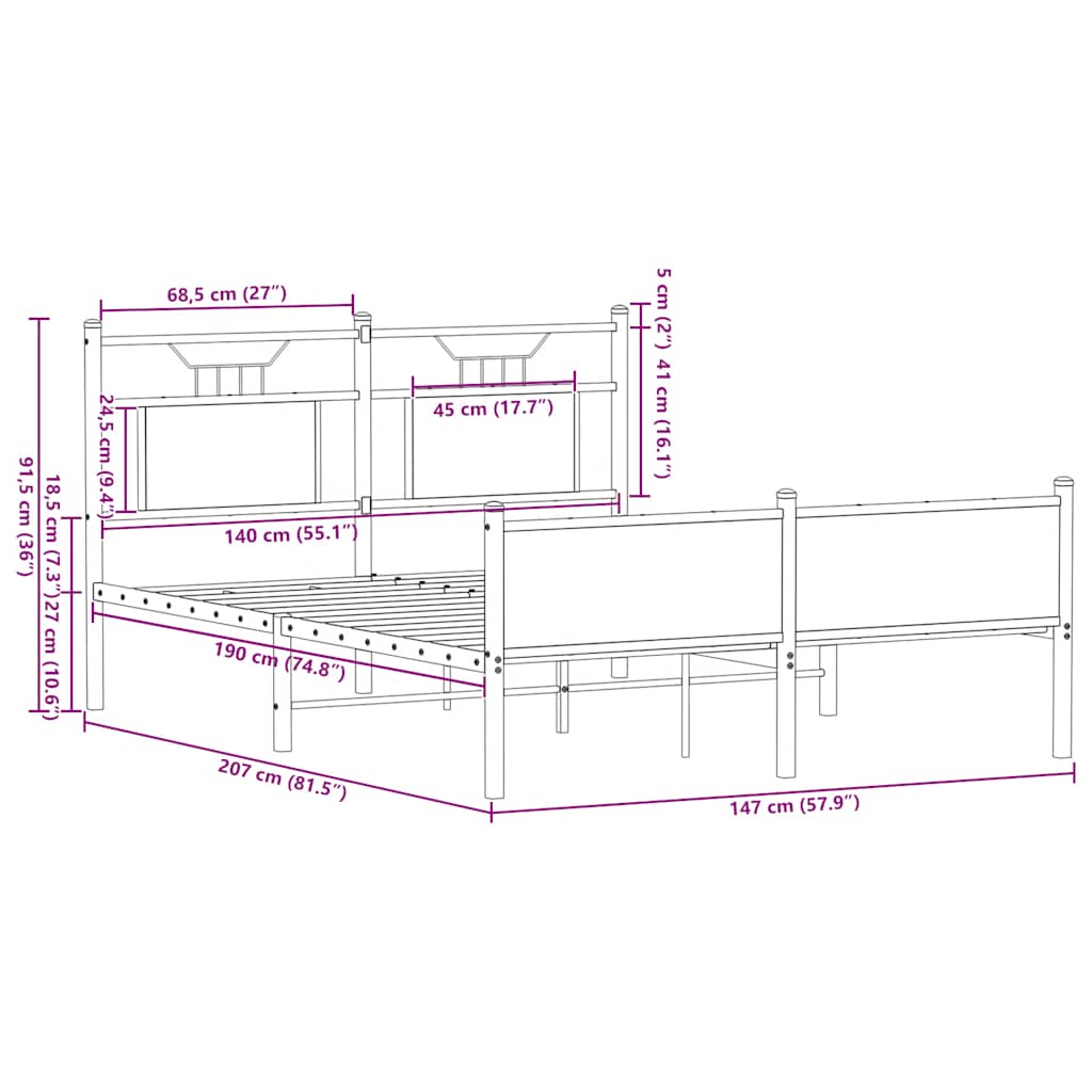 Πλαίσιο κρεβατιού χωρίς στρώμα Καφέ Δρυς Κατασκευασμένο ξύλο