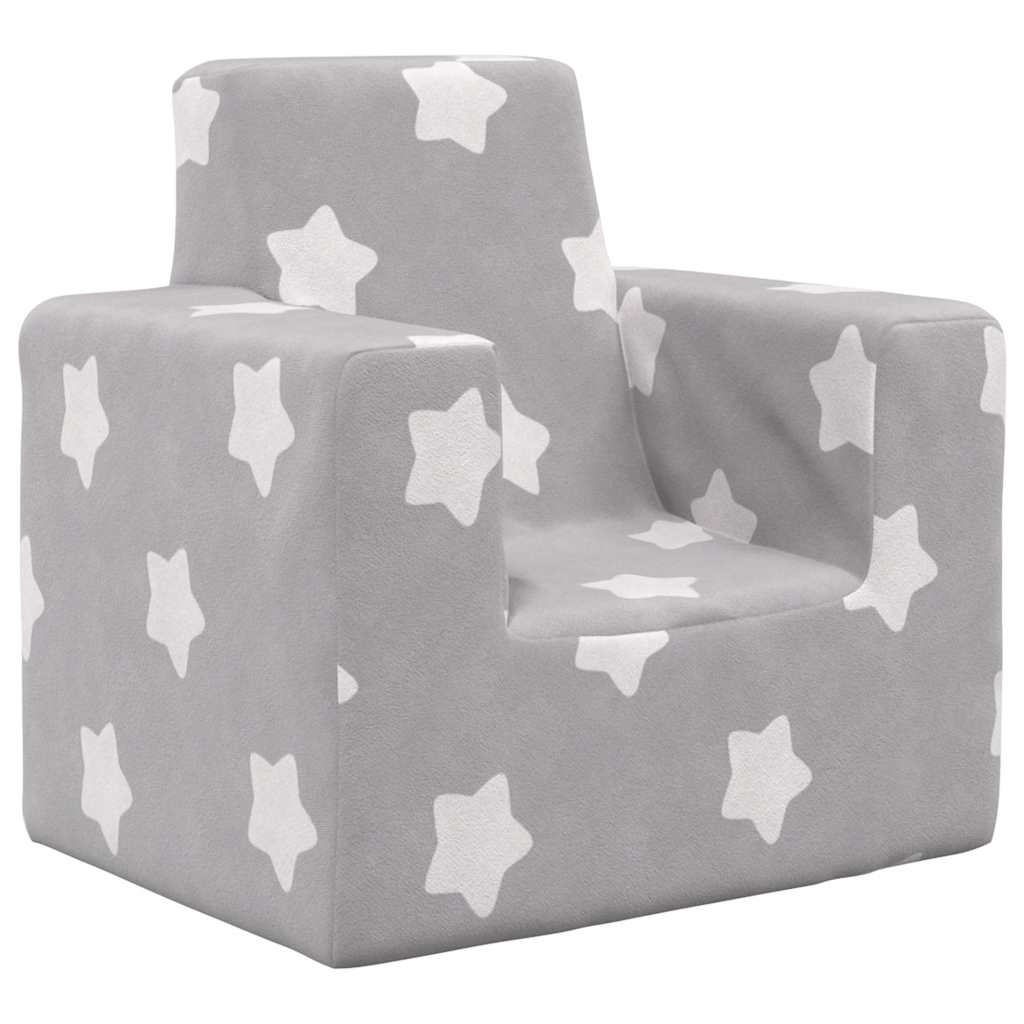 Καναπές Παιδικός Ανοιχτό Γκρι με Αστέρια Μαλακό Βελουτέ Ύφασμα - Pakobazaar