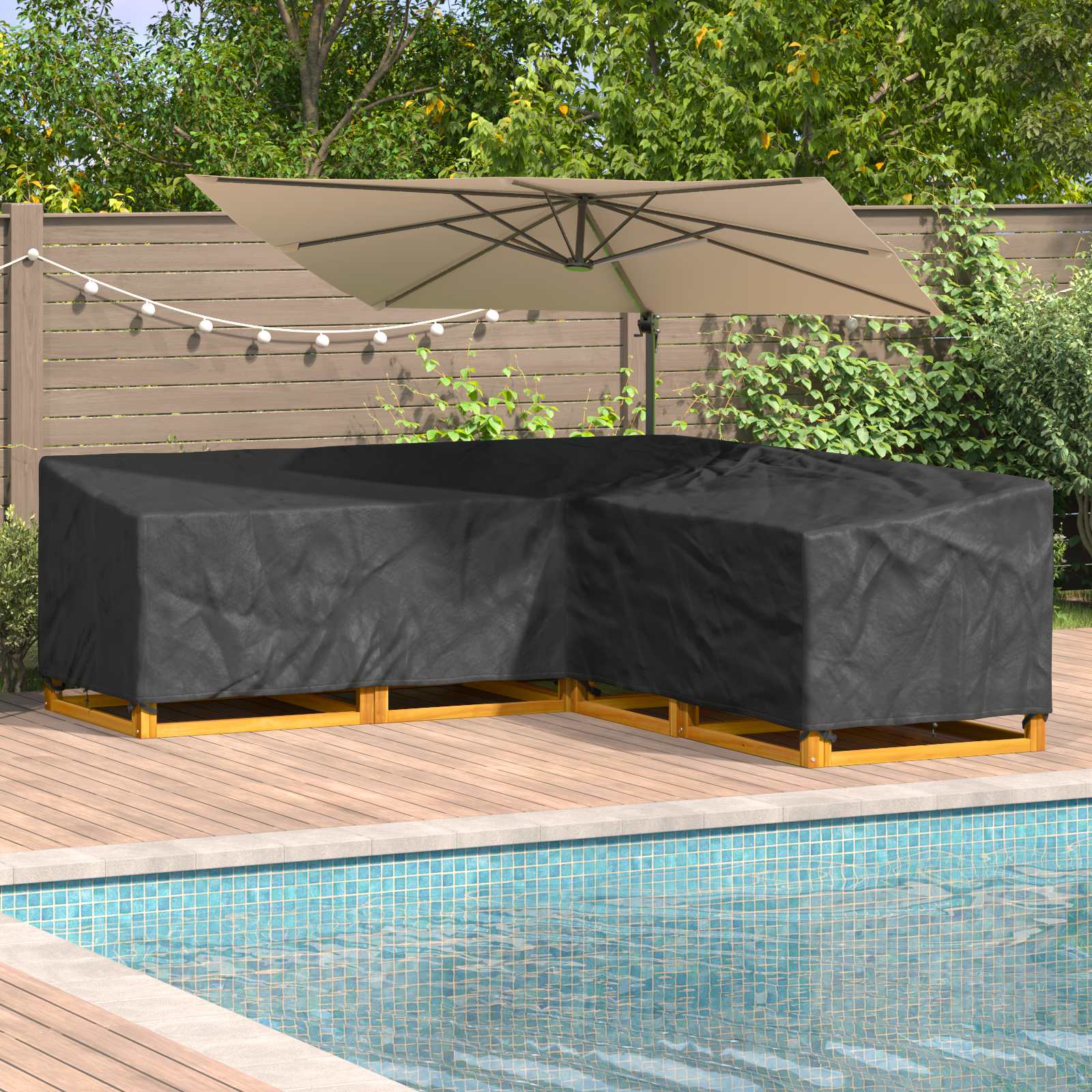 Κάλυμμα επίπλων Μαύρο 270 x 270 x 80 εκ. Ύφασμα Oxford 420D - Pakobazaar
