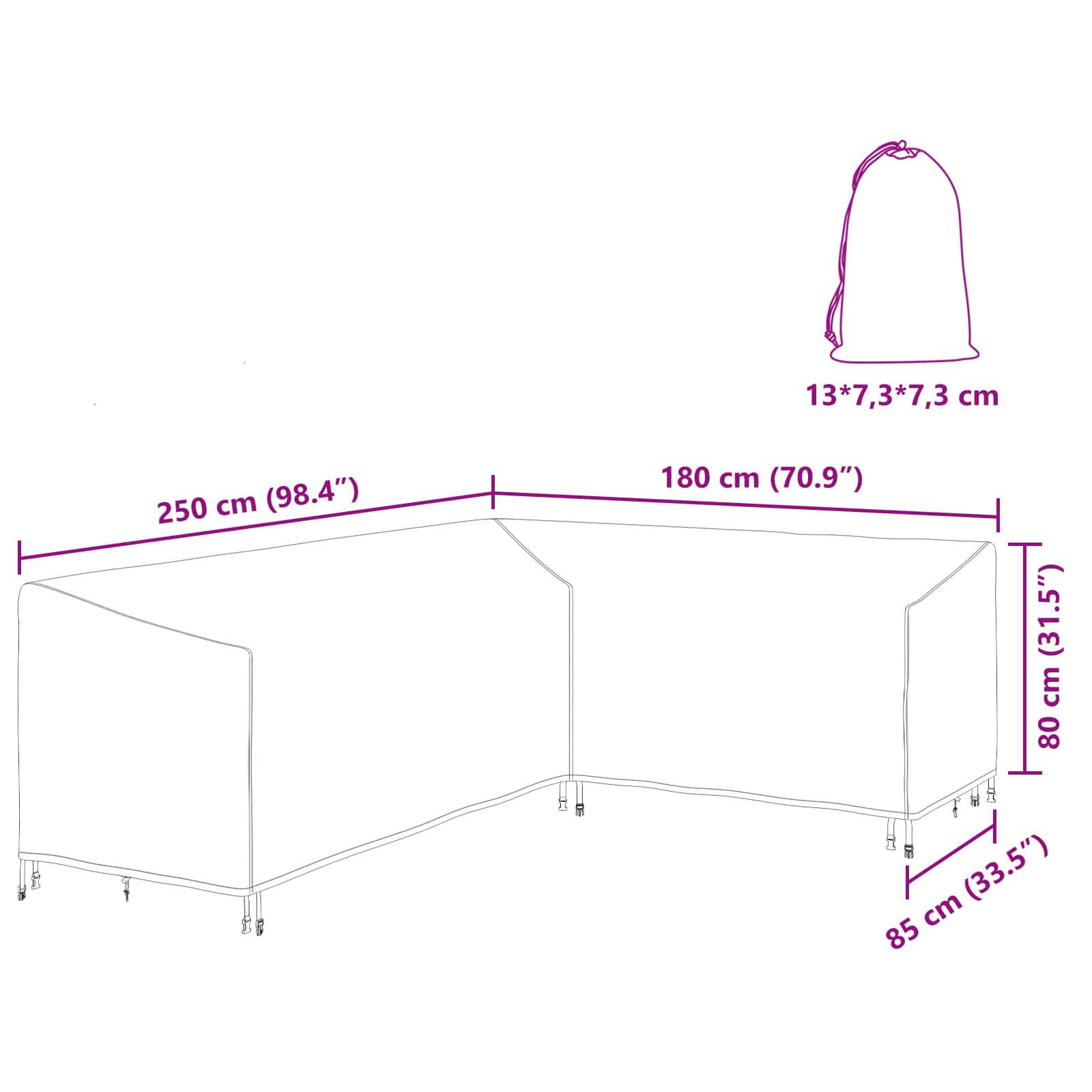 Κάλυμμα επίπλων Μαύρο 250 x 180 x 80 εκ. Ύφασμα Oxford 600D - Pakobazaar