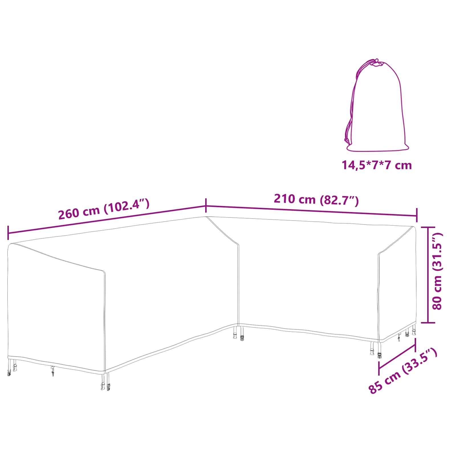 Κάλυμμα επίπλων 260 x 210 x 80 cm Ύφασμα Oxford 600D Σχήμα L