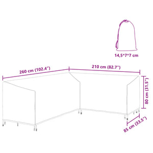 Κάλυμμα επίπλων 260 x 210 x 80 cm Ύφασμα Oxford 600D Σχήμα L
