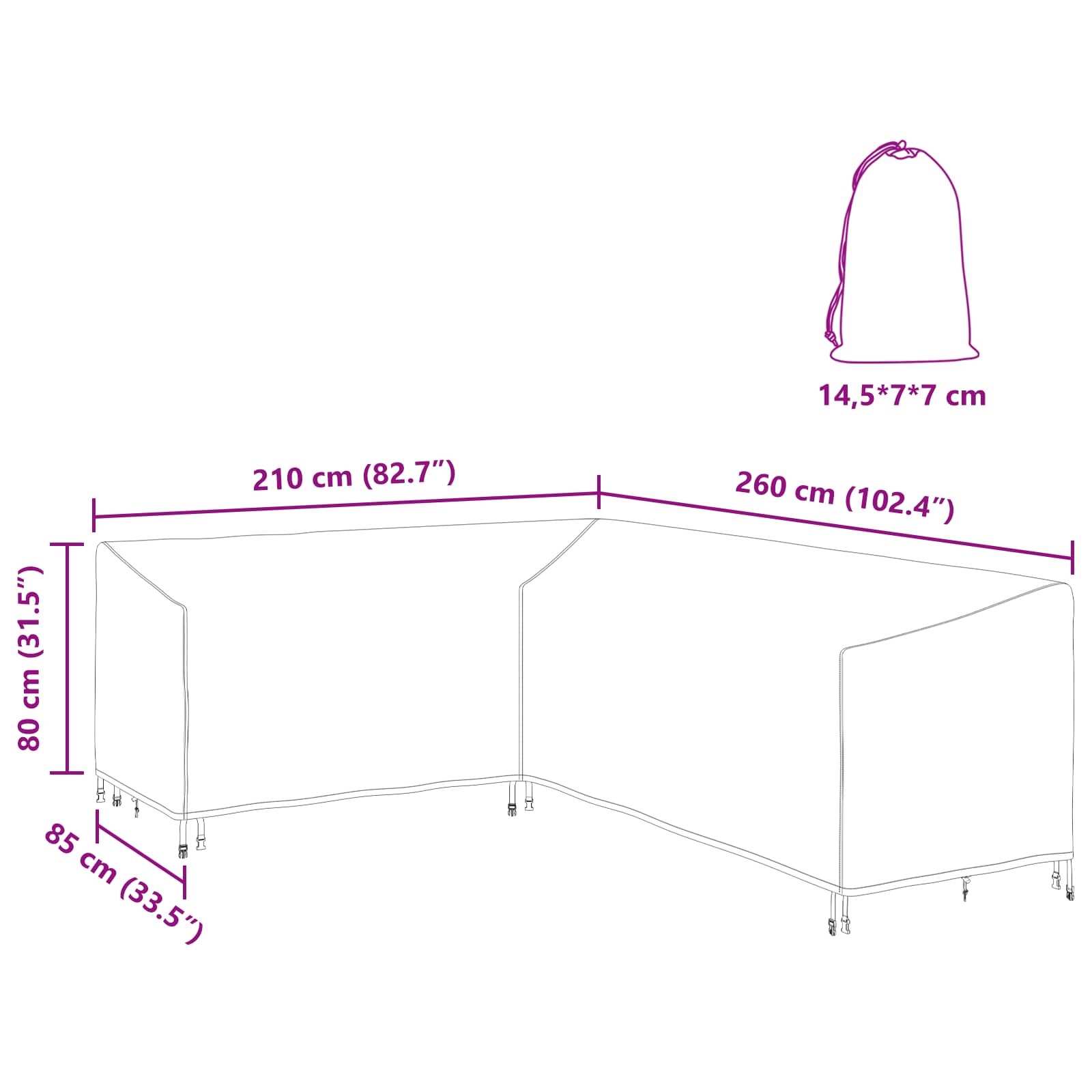 Κάλυμμα επίπλων Μαύρο 260 x 210 x 80 cm Ύφασμα Oxford 600D - Pakobazaar