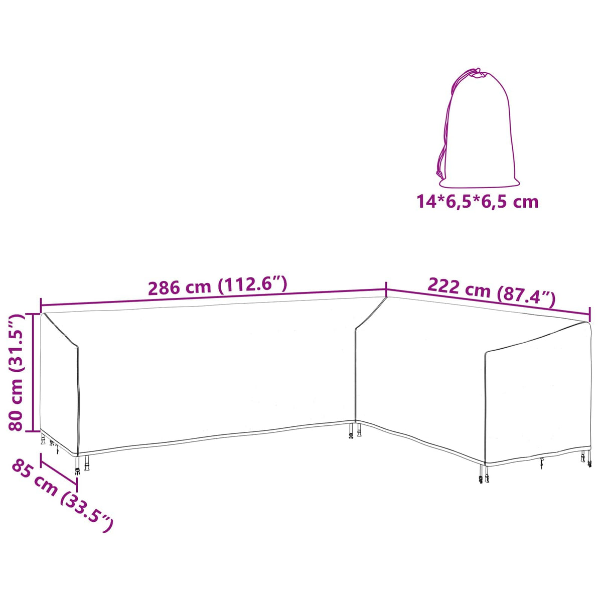 Κάλυμμα επίπλων 286 x 222 x 80 εκ. Υφασμα Oxford 210D Σχήμα L - Pakobazaar