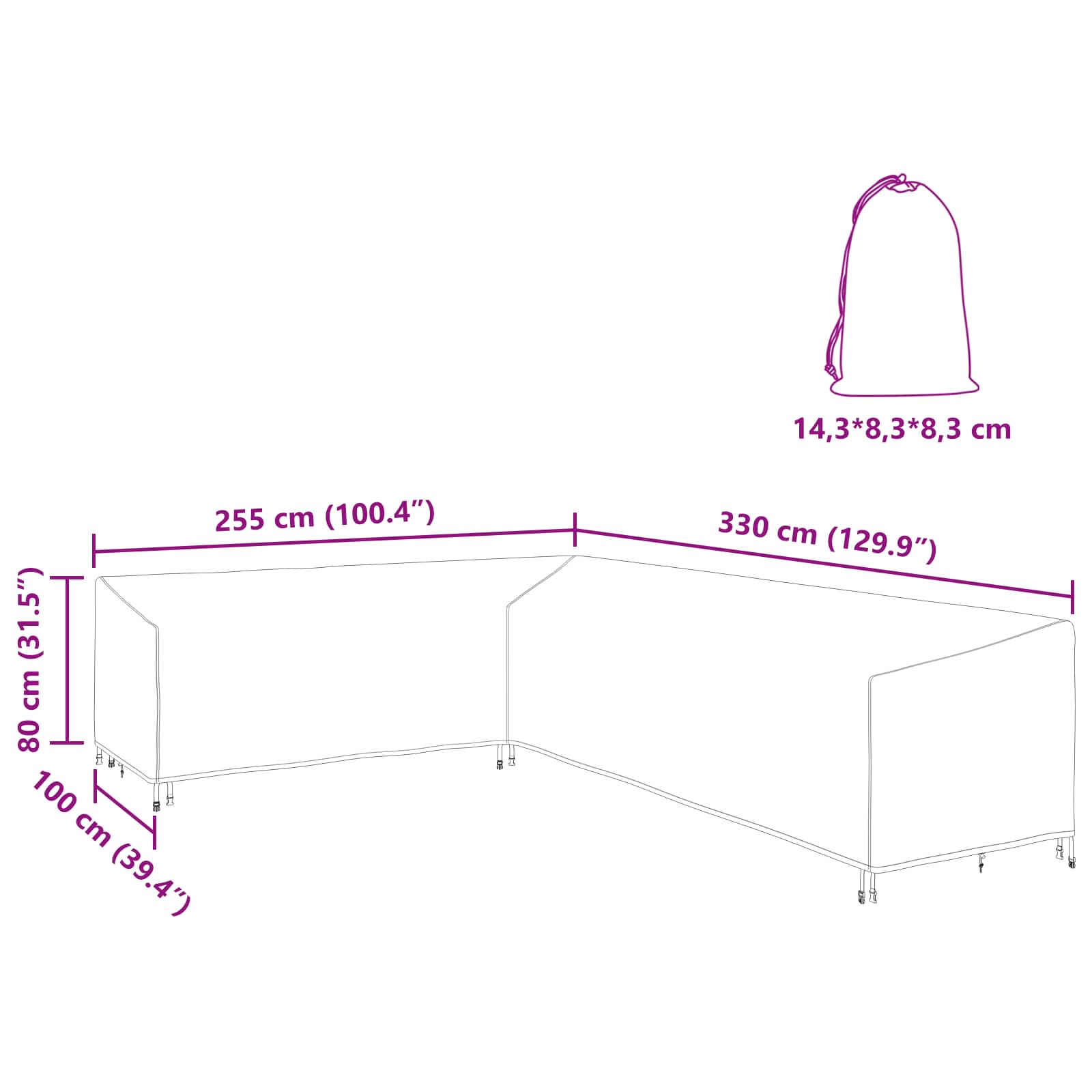 Κάλυμμα επίπλων 330 x 255 x 80 εκ. Ύφασμα Oxford 600D Σχήμα L - Pakobazaar