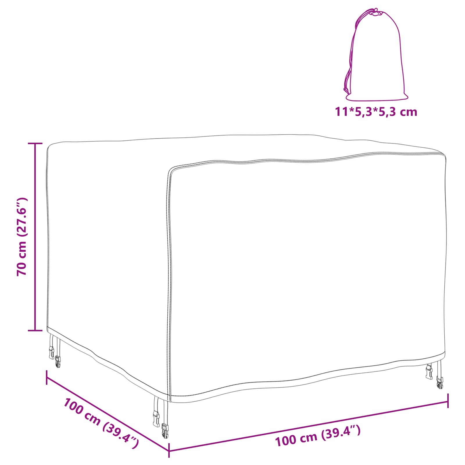Κάλυμμα επίπλων Μονόχρωμο Μαύρο 100 x 100 x 70 cm 420D