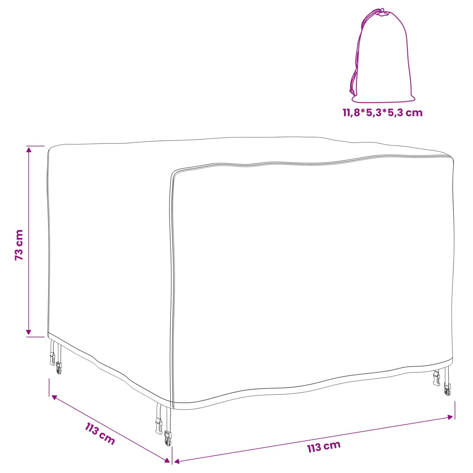 Κάλυμμα επίπλων Μονόχρωμο Μαύρο 113 x 113 x 73 cm 600D