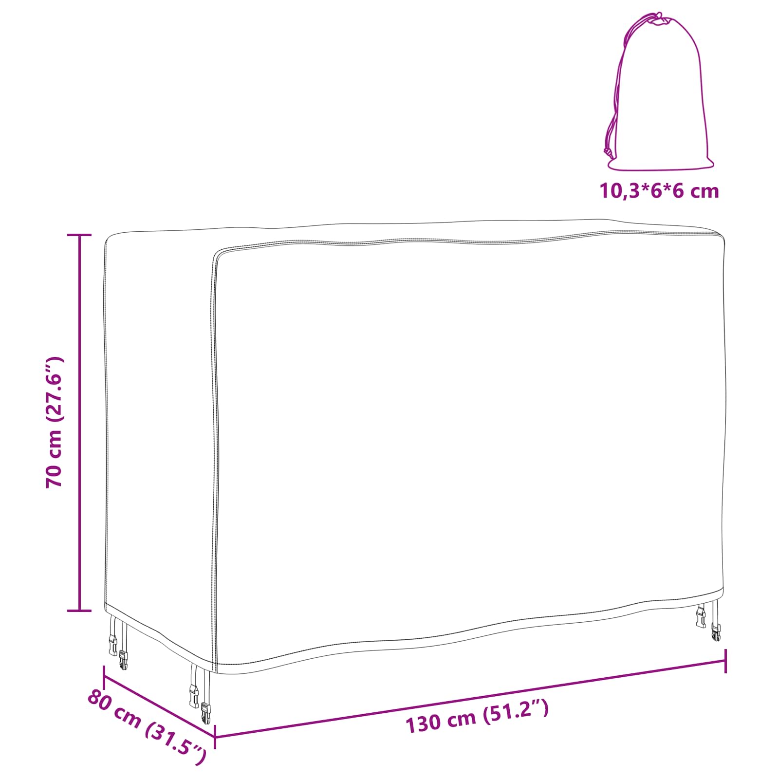 Κάλυμμα επίπλων Μονόχρωμο Μαύρο 130 x 80 x 70 εκ. 600D - Pakobazaar
