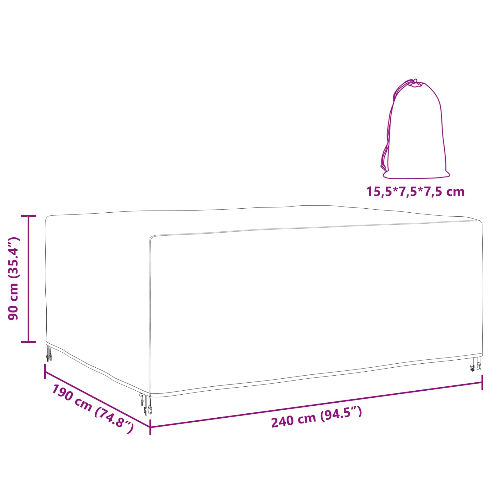 Κάλυμμα επίπλων Μονόχρωμο Μαύρο 240 x 190 x 90 εκ. 600D