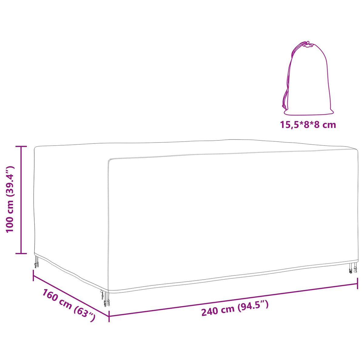 Κάλυμμα επίπλων Μονόχρωμο Μαύρο 240 x 160 x 100 εκ. 600D