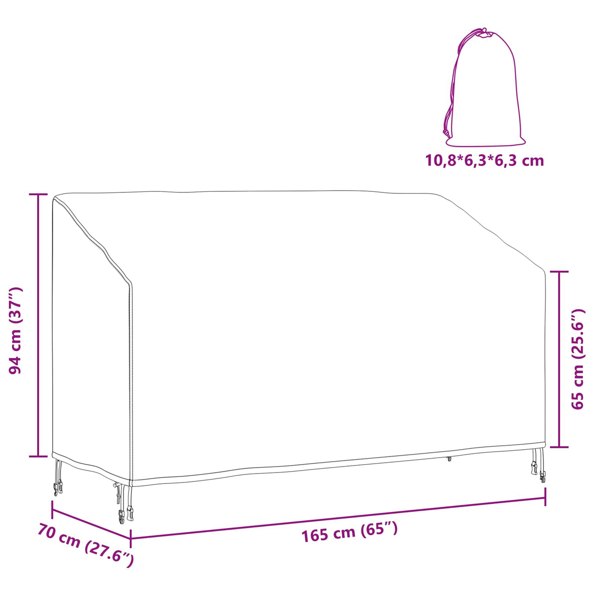 Κάλυμμα Παγκάκι Κήπου 165 x 70 x 65 / 94 cm Ύφασμα Oxford 600D - Pakobazaar