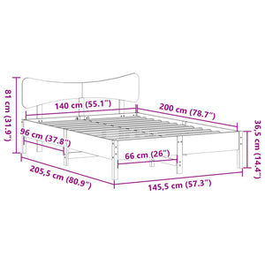Σκελετός Κρεβατιού Χωρίς Στρώμα Καφέ 140x200 Μασίφ Ξύλο Πεύκου - Pakobazaar