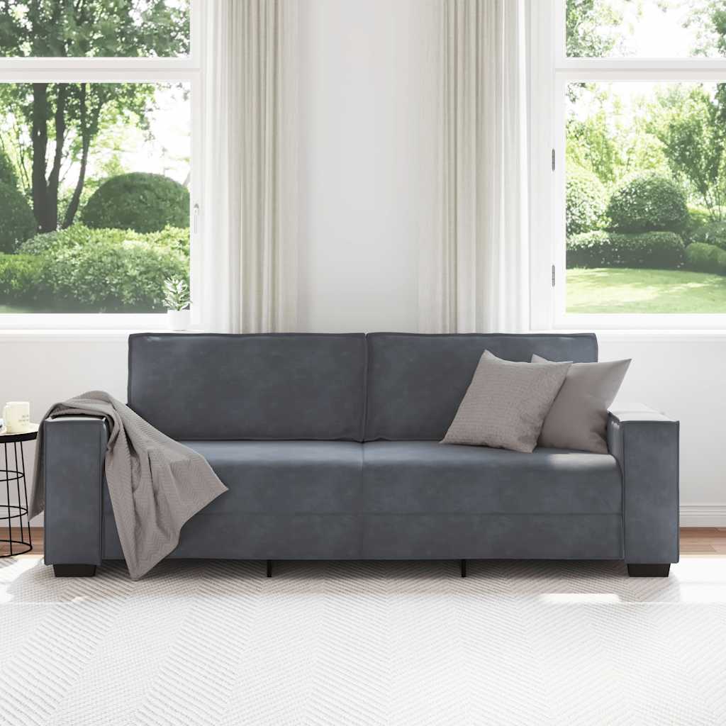 Τριθέσιος Καναπές Σκούρο Γκρι 220x78x84 εκ. Βελούδο - Pakobazaar