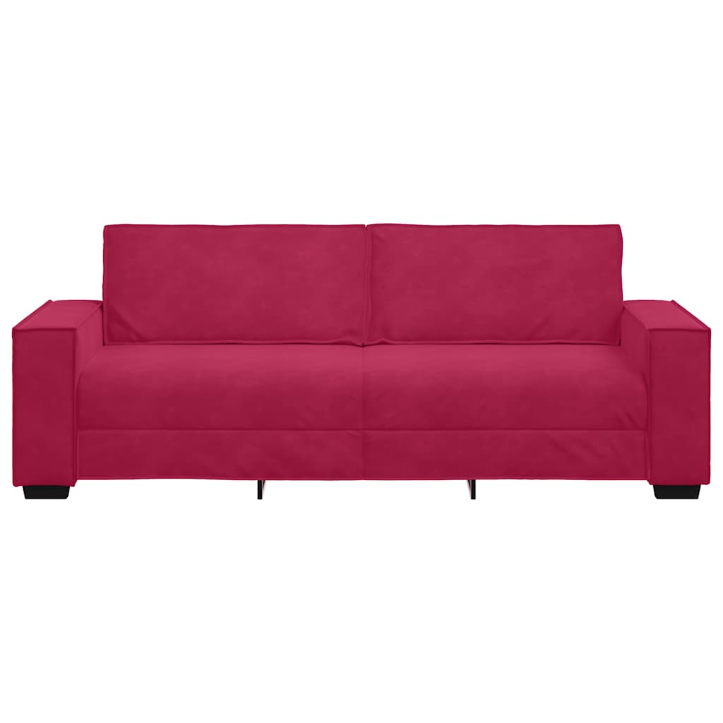 Τριθέσιος Καναπές Κόκκινος Βελούδος 220x78x84 εκ. - Pakobazaar