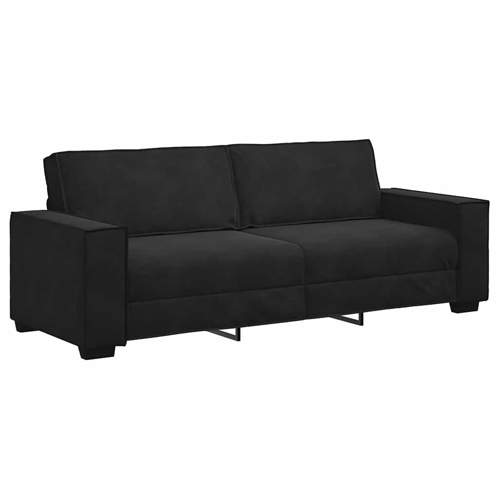 Τριθέσιος Καναπές Μαύρος Βελούδινος 220x78x84 εκ. - Pakobazaar