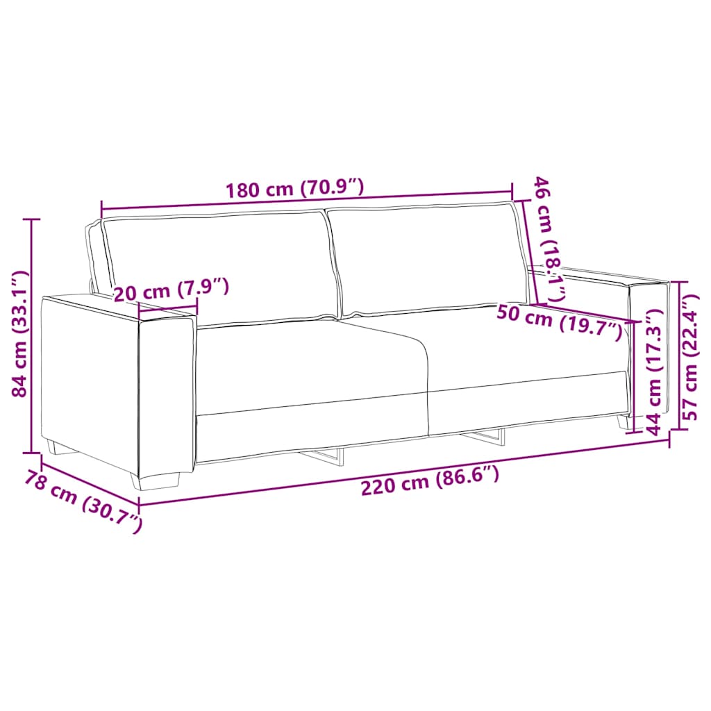 Τριθέσιος Καναπές Μαύρος Βελούδινος 220x78x84 εκ. - Pakobazaar