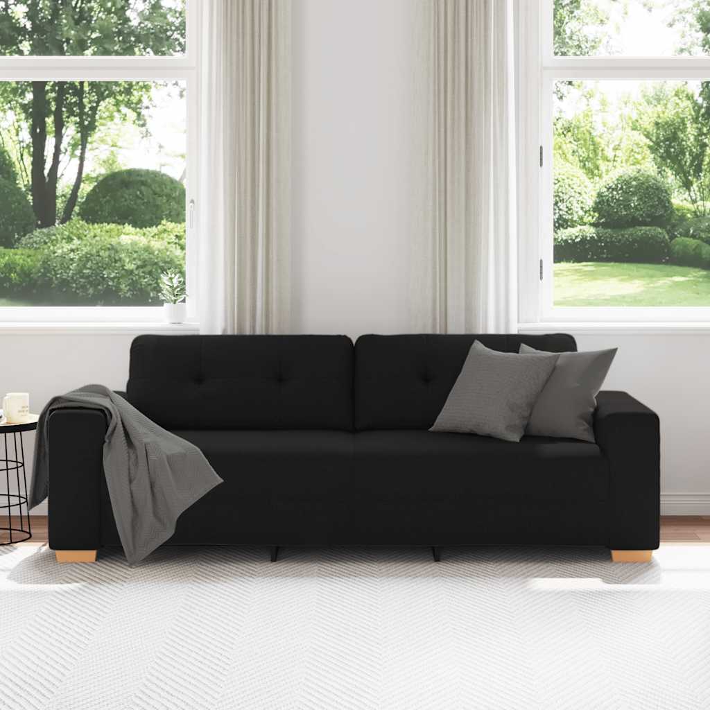 Τριθέσιος Καναπές Μαύρος 220x78x80 εκ. Ύφασμα - Pakobazaar