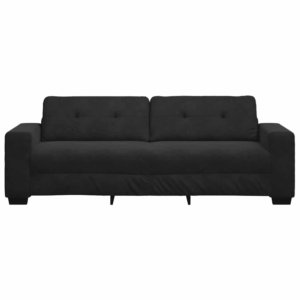 Τριθέσιος Καναπές Μαύρος Βελούδινος 220x78x80 εκ. - Pakobazaar