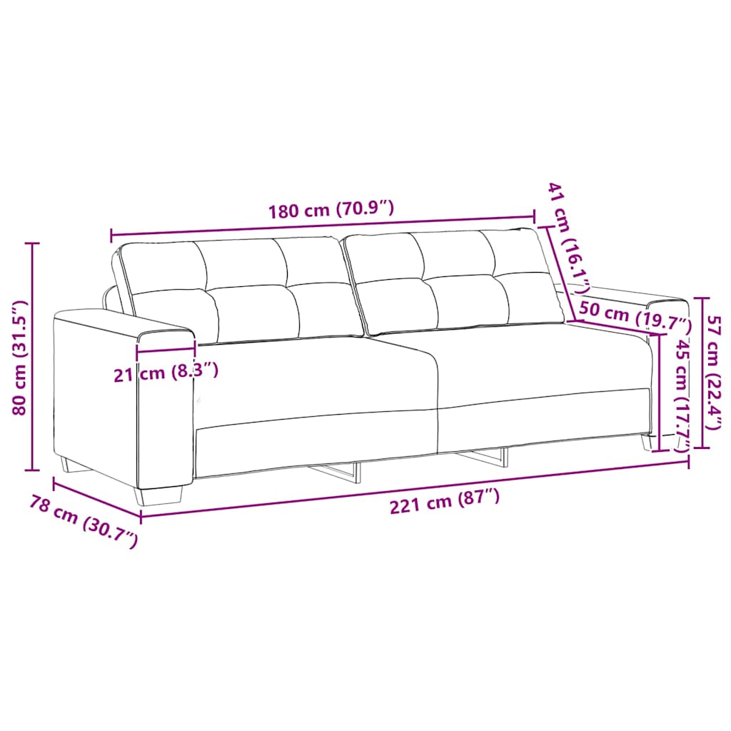 Τριθέσιος Καναπές Μαύρος Βελούδινος 220x78x80 εκ. - Pakobazaar