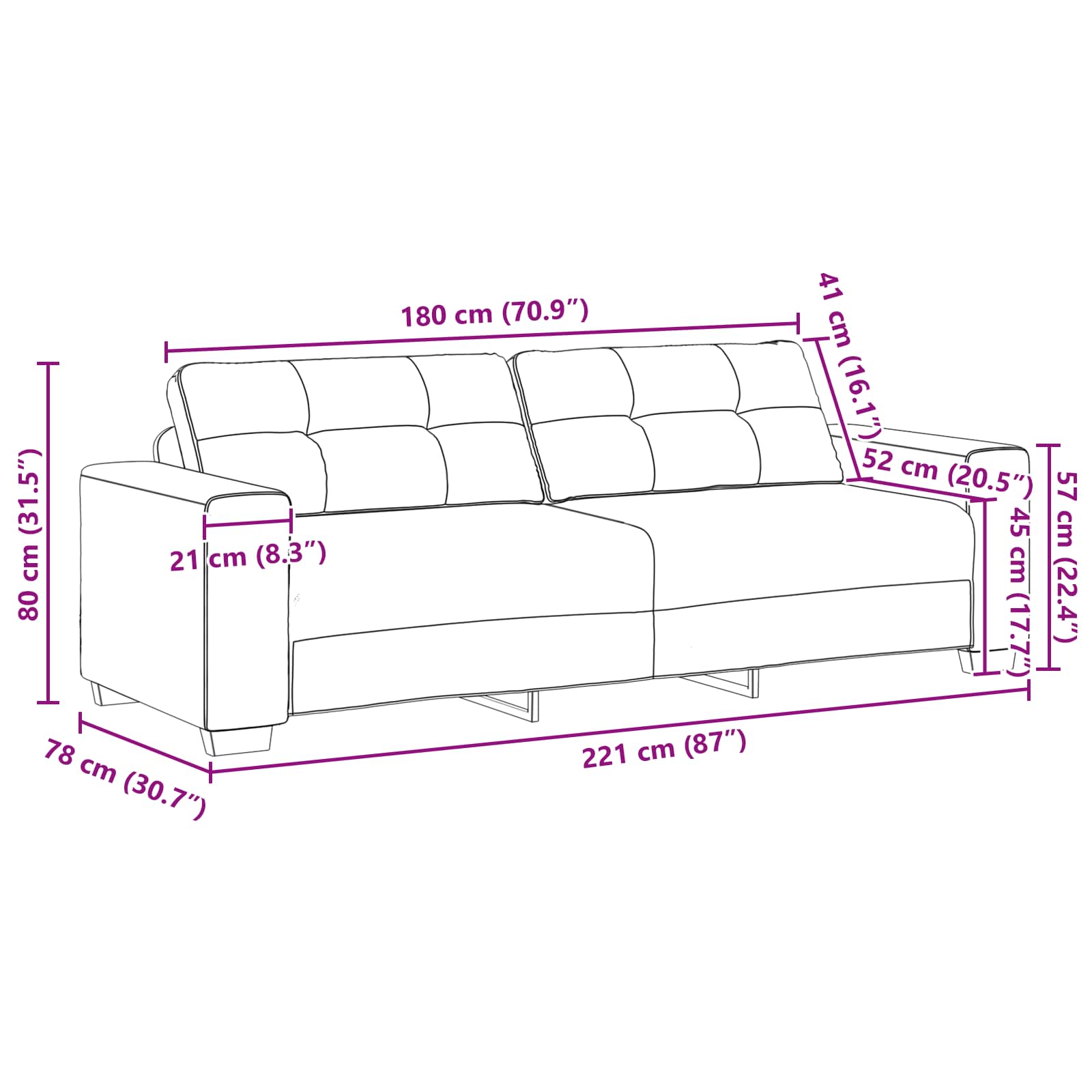 3-Θέσιος καναπές Κίτρινο 220 cm Βελούδο - Pakobazaar