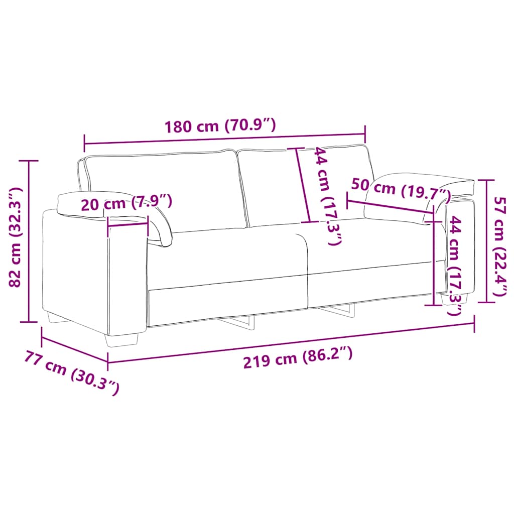 Τριθέσιος Καναπές Κόκκινος Βελούδος 220x77x82 εκ. - Pakobazaar